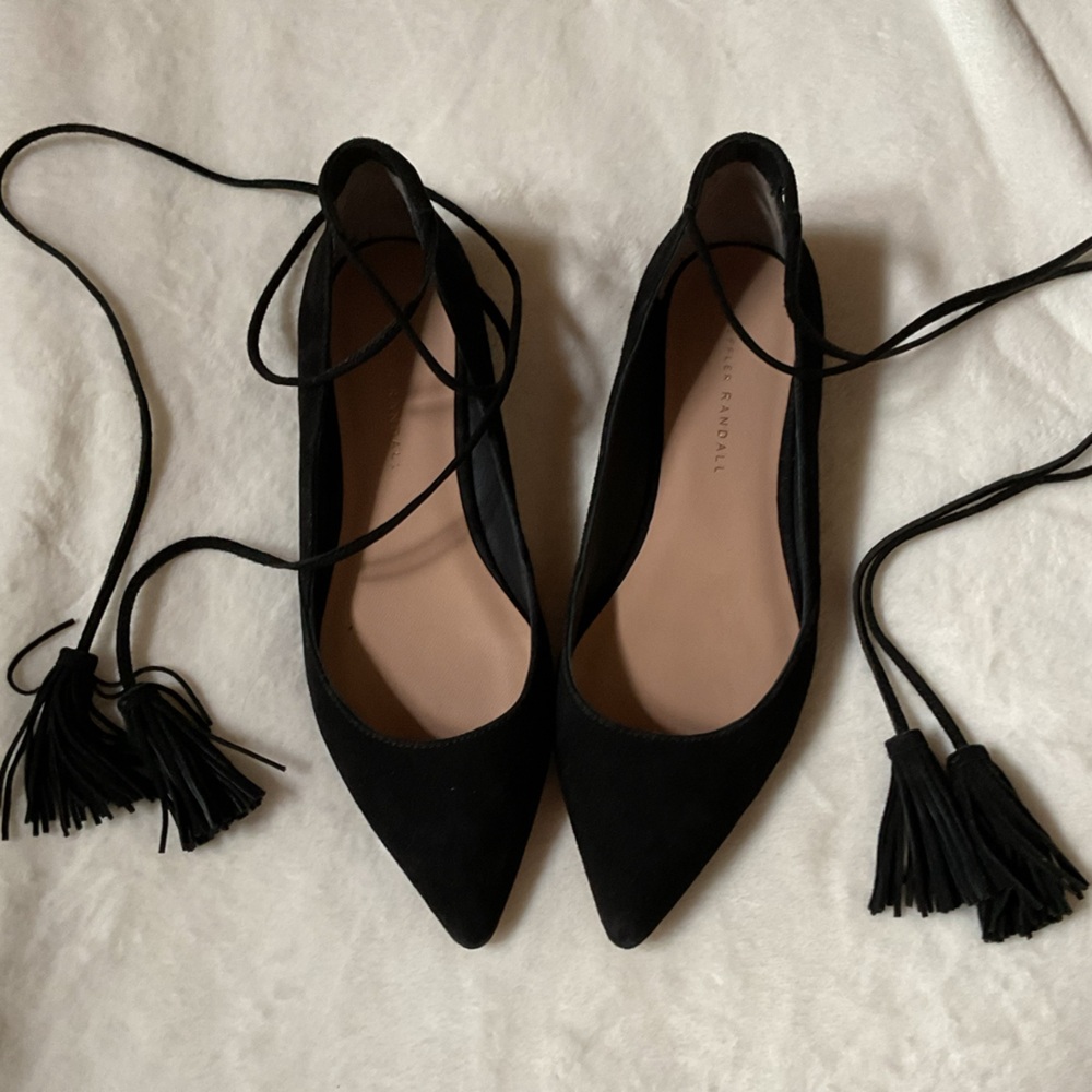 Loeffler Randall Tassel Accents D'orsay Flats In Black Suede, 7.5 - Picture 2 of 8